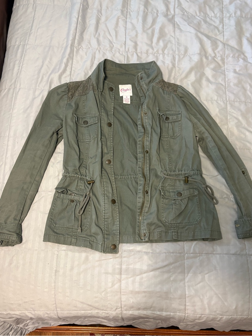 Candie's Olive Green Utility Jacket with Drawstring Waist